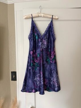 Vintage Floral Lace Trim Slip Dress